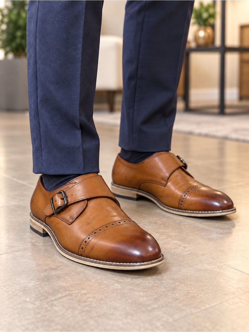 Stacy Adams Men’s Cognac Monk Strap Dress Shoes Size 6M